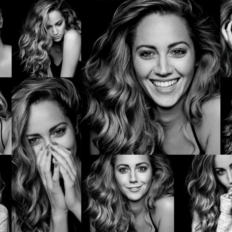 Collage mit ausdrucksstarken Portraits – lachend, nachdenklich, cool und schön – zeigt echte Emotionen und Vielfalt echter Menschen